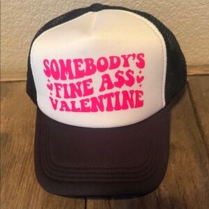 Black and White Trucker Hat with Pink Print
